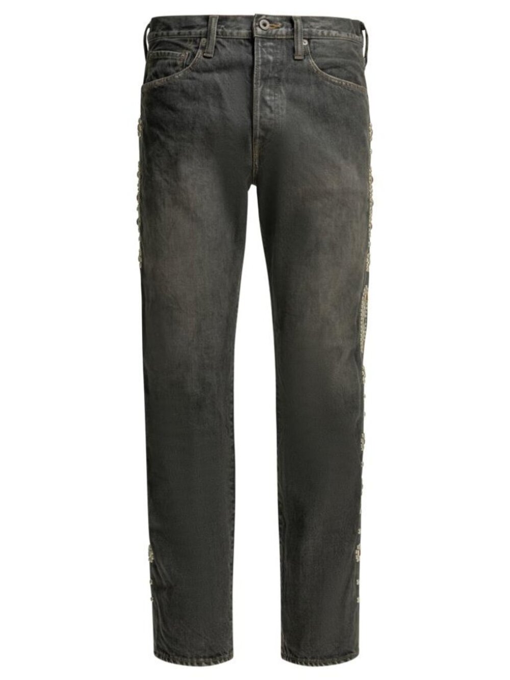 Kapital 14Oz Blk Monkey Cisco Studs Straight Leg Jeans Tag Size 36 Men